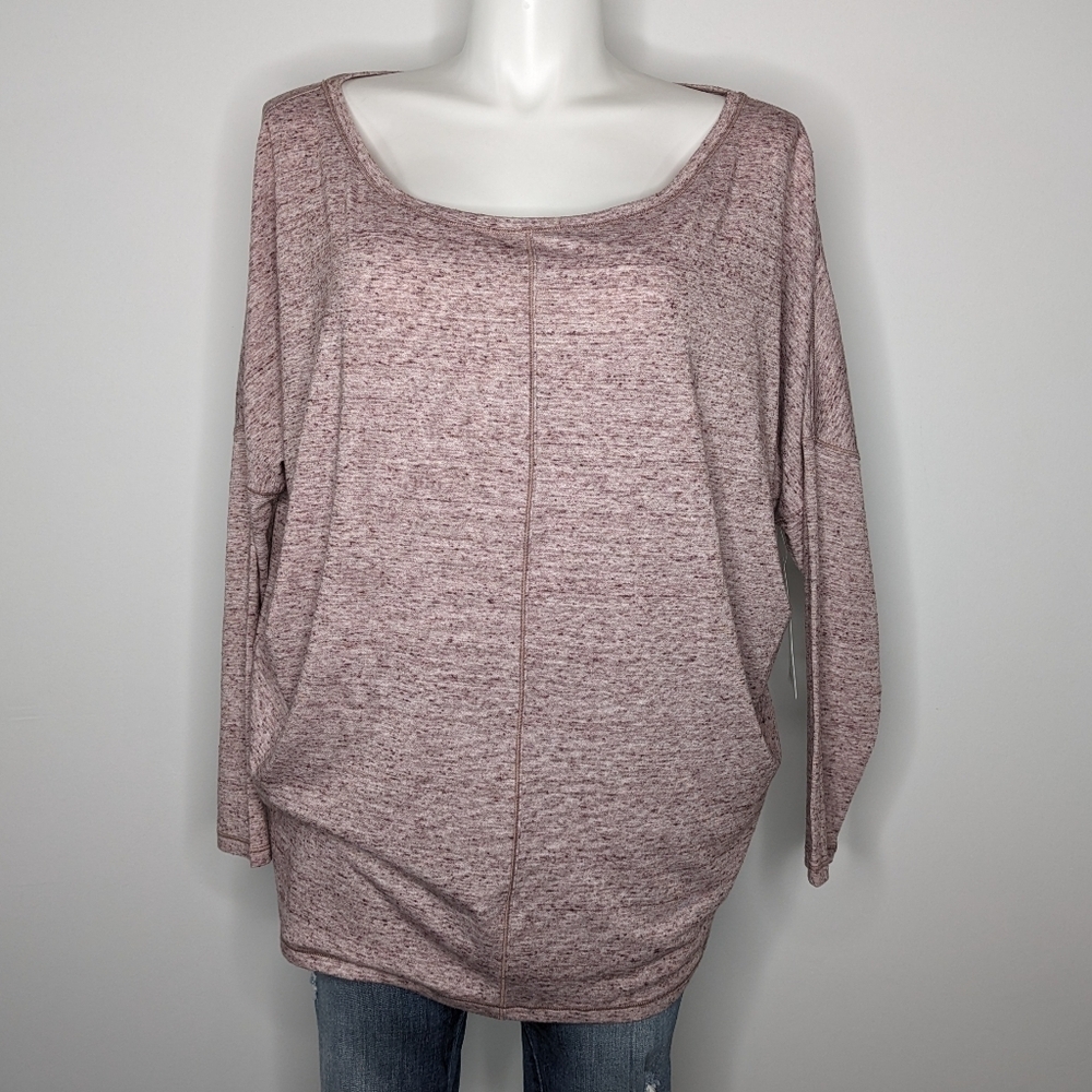 NWT Athleta Essence Flow Top heathered purple long sleeve scoop neck top XL